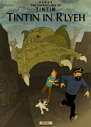 Illustration for article titled Tintin meets H.P. Lovecraft in this mind-bending mash-up art